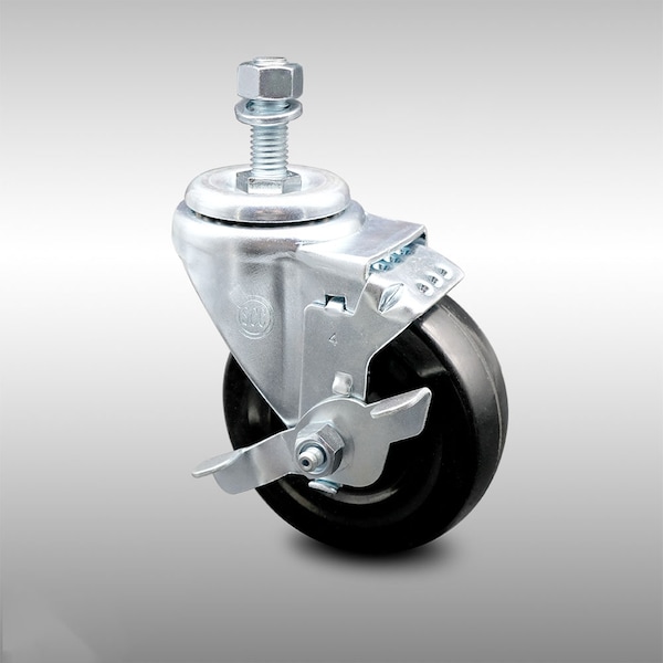 4 Inch SS Hard Rubber Wheel Swivel 1/2 Inch Threaded Stem Caster with Brake SCC